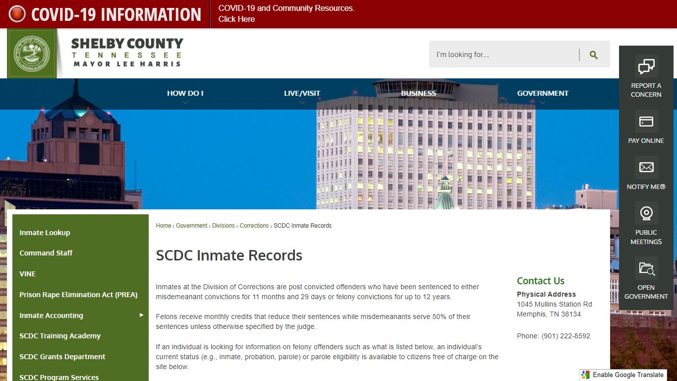 SCDC Inmate Records | Shelby County, TN - Official Website